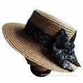 Wheat women's straw/boater hat with cloth bowknot, suitable for summer/beach/party